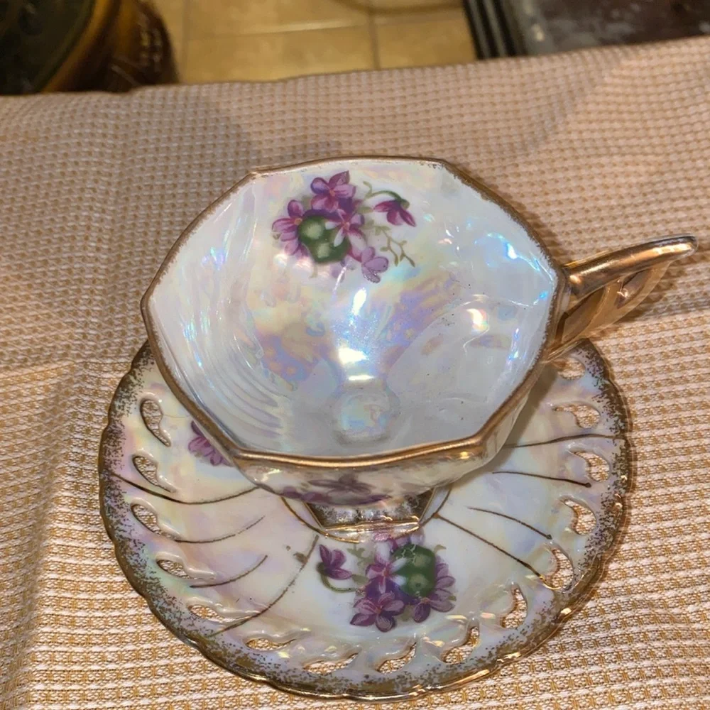 Vintage Kelvin Fine China L-917 Footed Tea Cup & Pierced Saucer